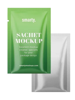 Green and silver 3 side sealed pouch mockup